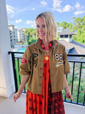 UNAPOLOGETICALLY ME DENIM PATCH TOP - BROWN