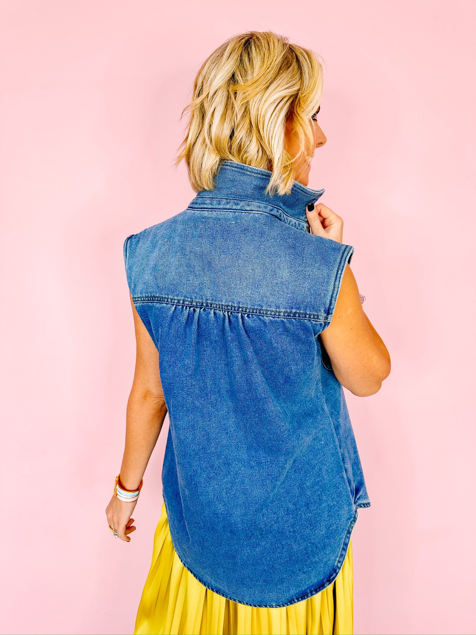 LIZ FRONT POCKET DENIM VEST - BALTIC