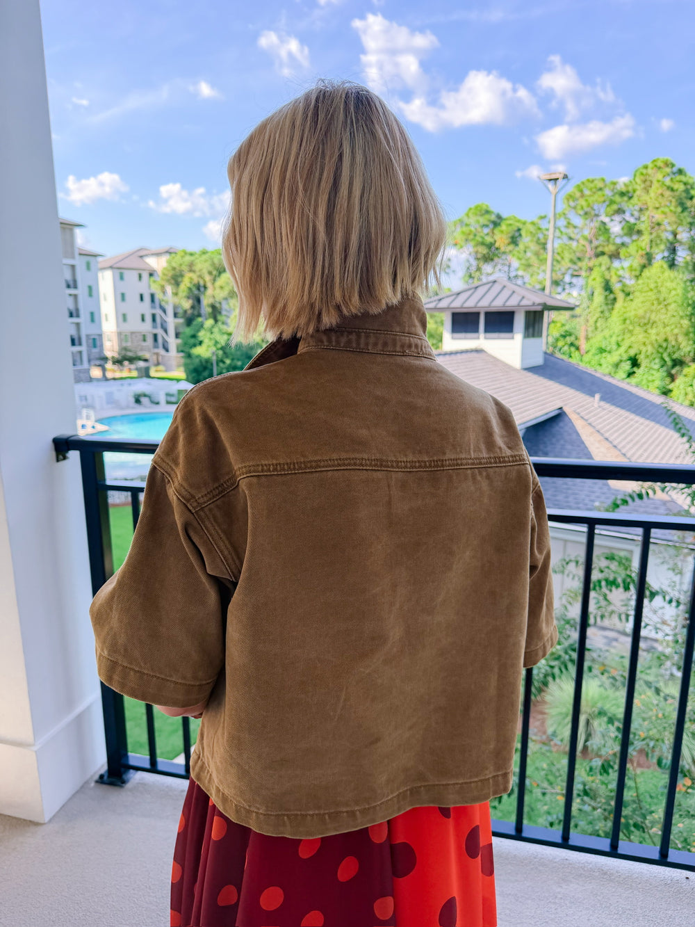 UNAPOLOGETICALLY ME DENIM PATCH TOP - BROWN