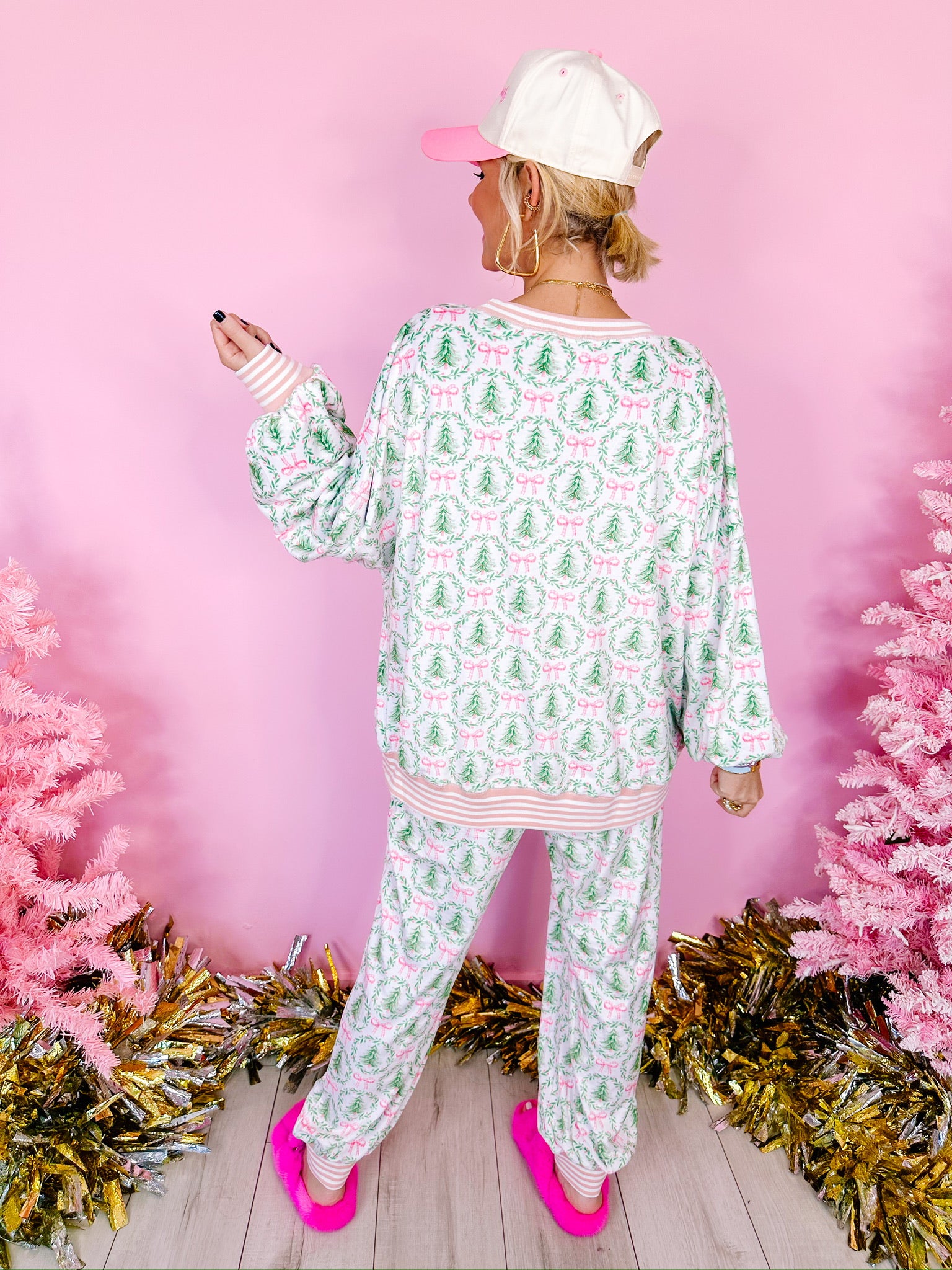 GIRLY WONDERLAND TREE BOW LOUNGE PANTS - IVORY