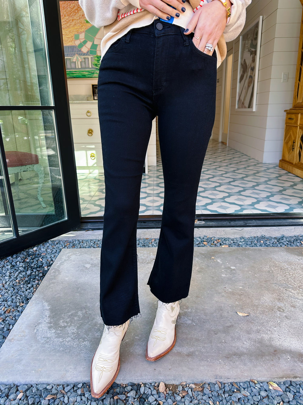 HATTIE HIGH RISE CROP FLARE JEANS - BLACK