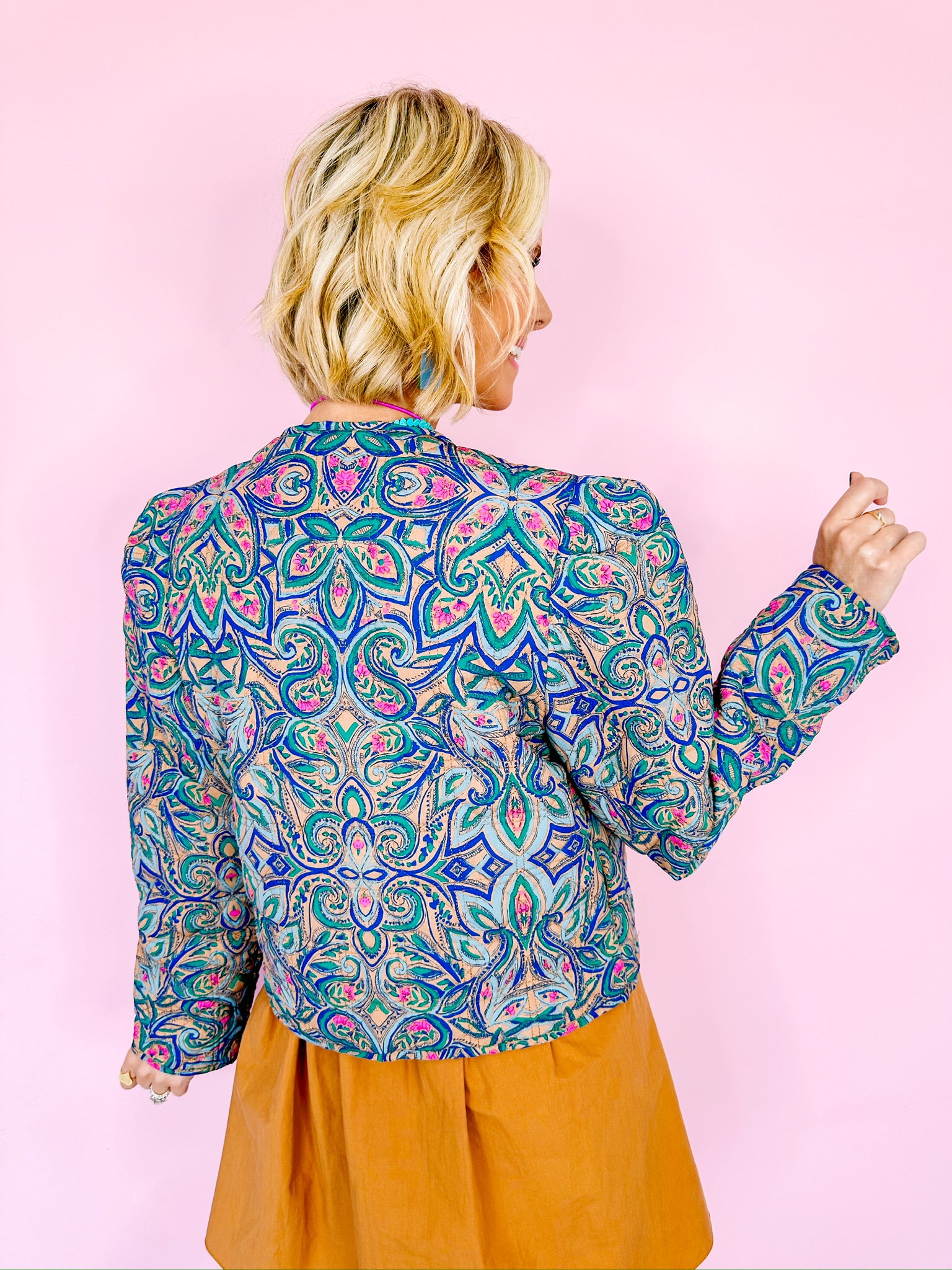 JUST A THOUGHT PAISLEY FLORAL QUILTED JACKET - BLUE/BROWN