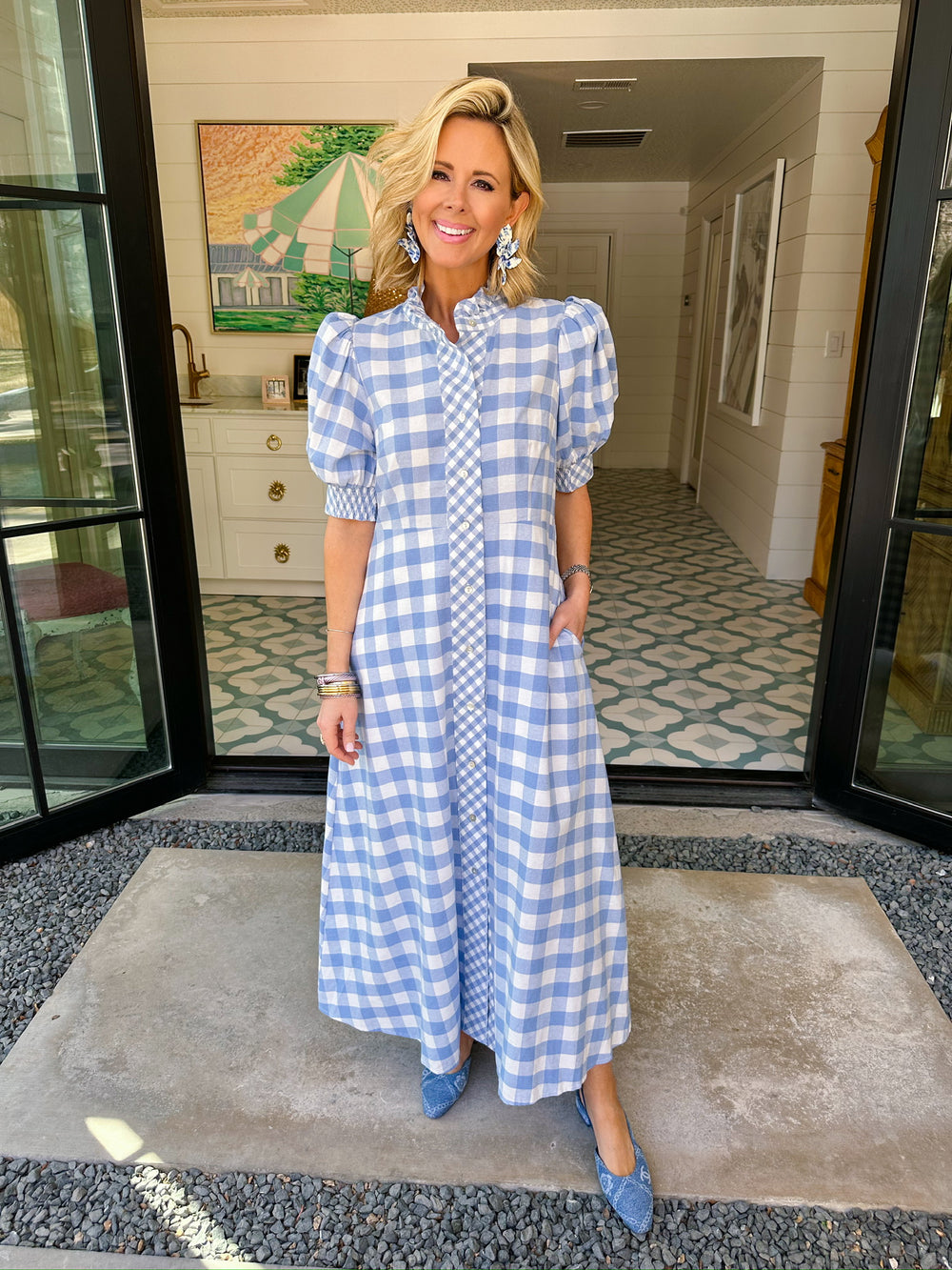 DAYDREAM DARLING GINGHAM MIDI DRESS - BLUE