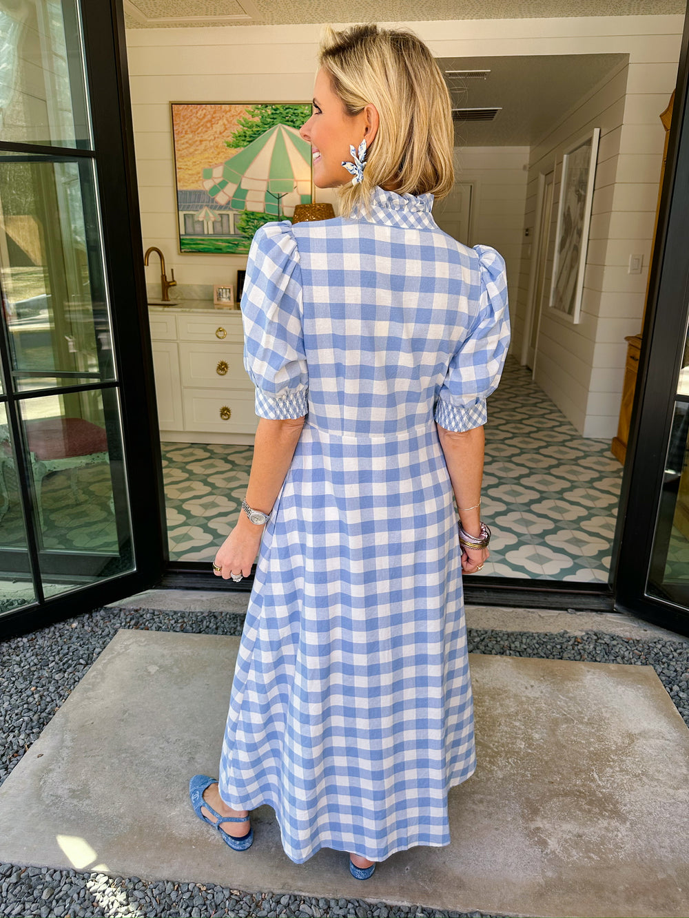 DAYDREAM DARLING GINGHAM MIDI DRESS - BLUE