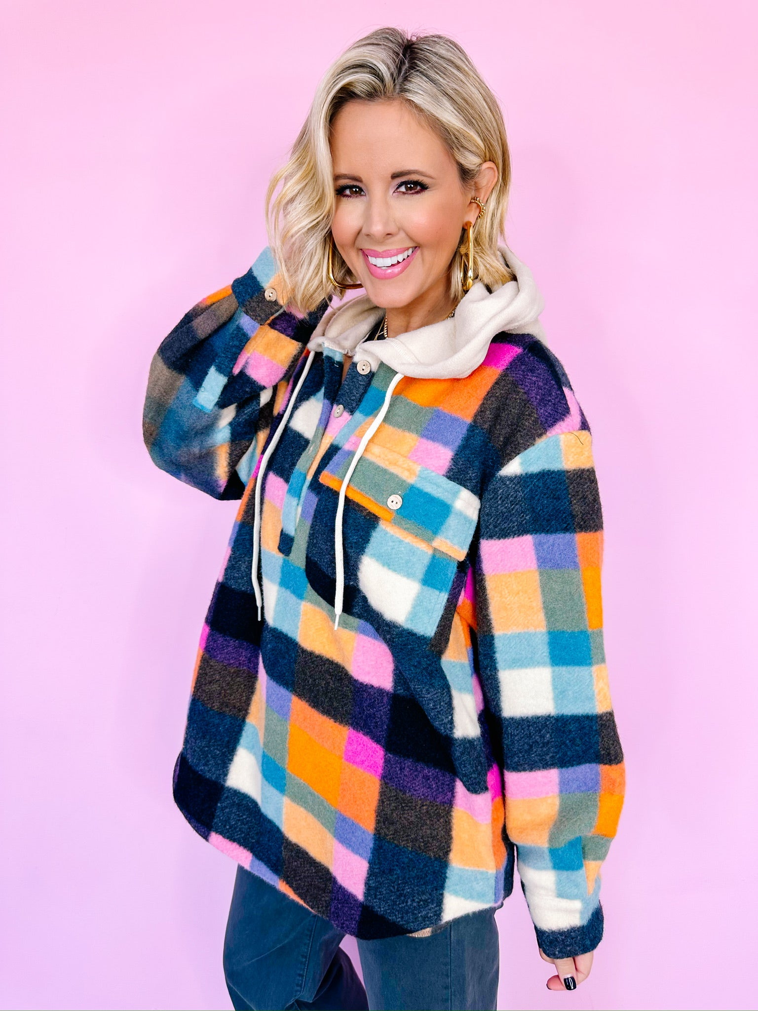 SEIZE THE DAY PLAID HOODIE PULLOVER - ORANGE