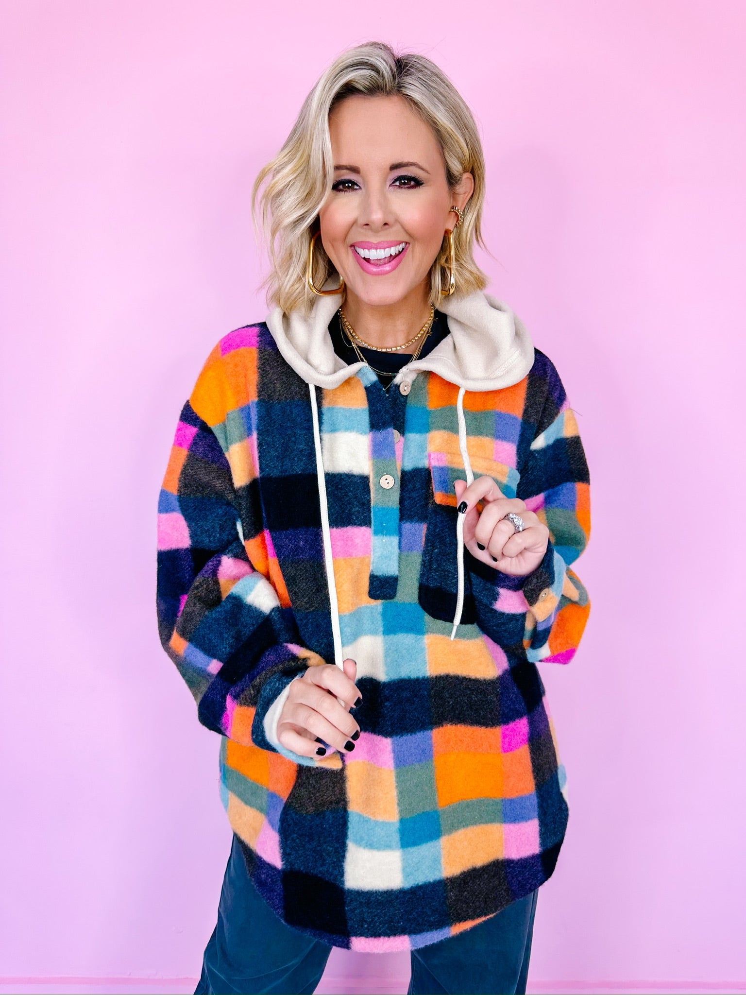 SEIZE THE DAY PLAID HOODIE PULLOVER - ORANGE