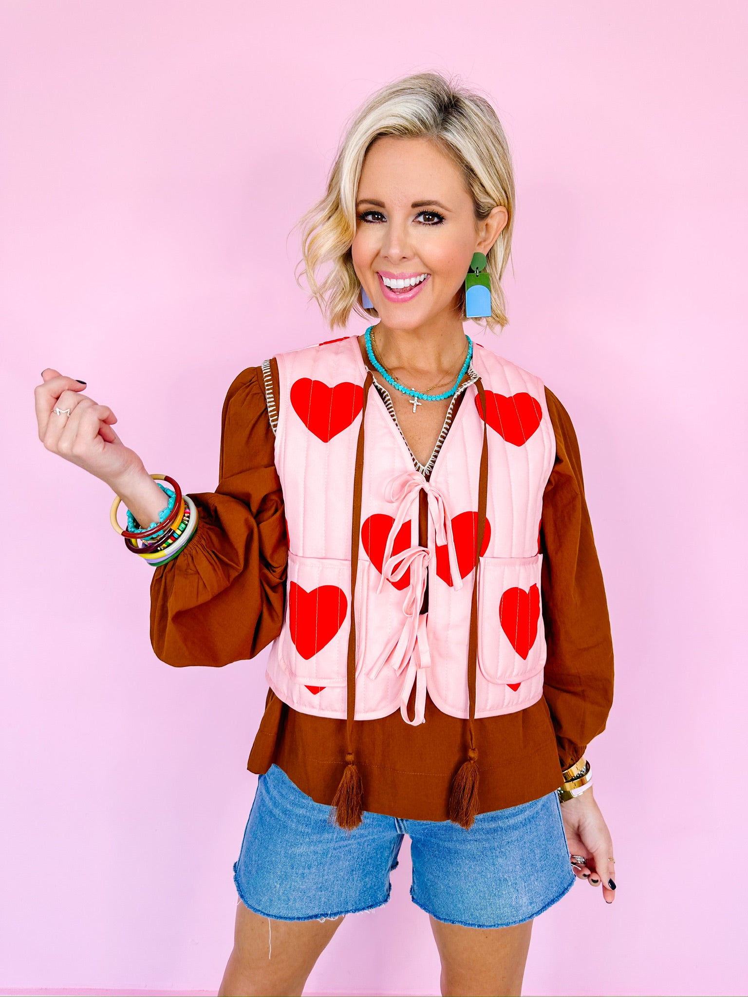 HEART SO FULL QUILTED VEST - PINK