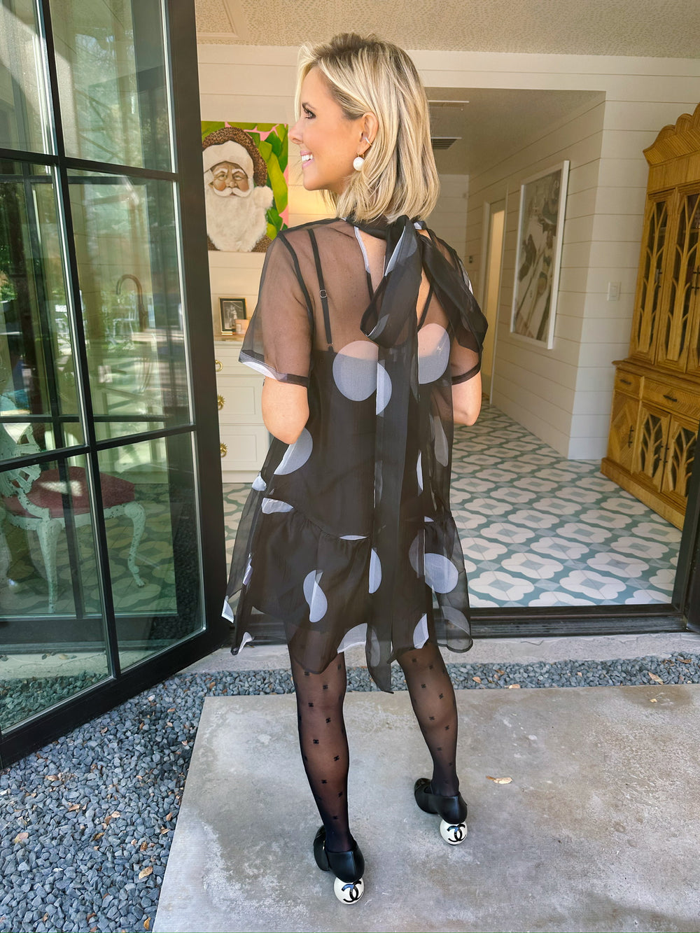 OVER THE TOP DOT SHEER DRESS - BLACK