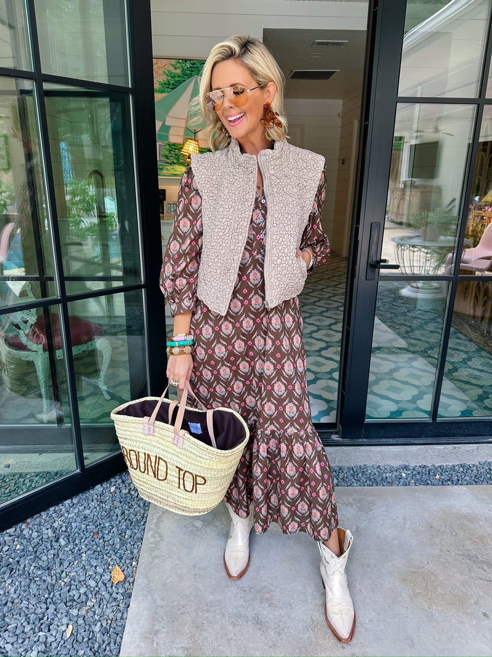 HIDDEN MEANING FLORAL QUILTED VEST - TAUPE