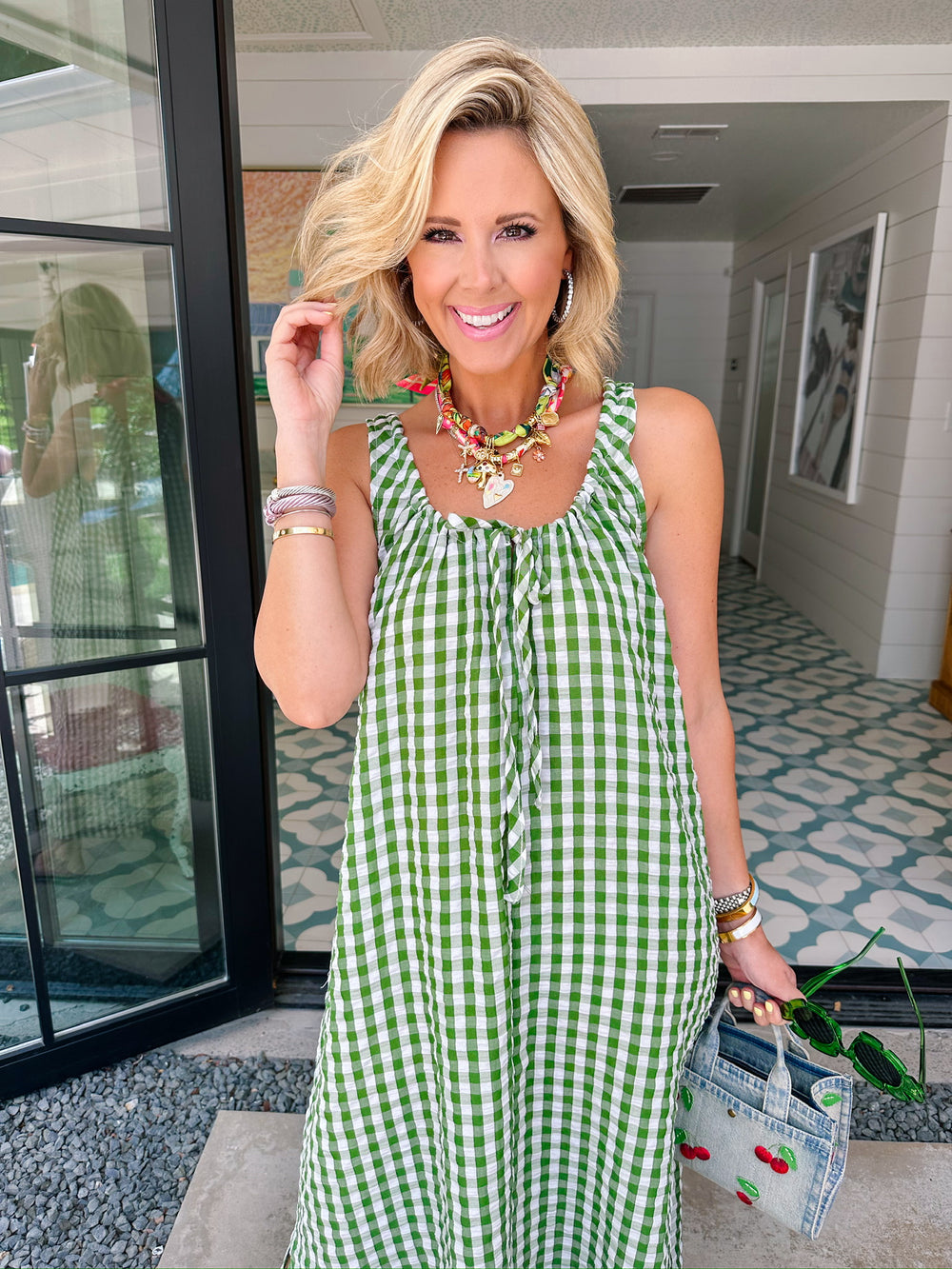GET UP AND GO GINGHAM MIDI DRESS - GREEN