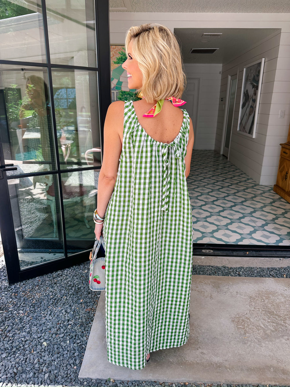 GET UP AND GO GINGHAM MIDI DRESS - GREEN