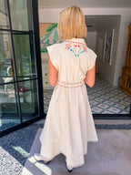 RIGHT WHERE I WANT TO BE EMBROIDERED FLORAL DRESS - CREAM