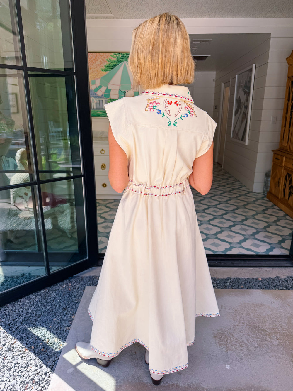 RIGHT WHERE I WANT TO BE EMBROIDERED FLORAL DRESS - CREAM