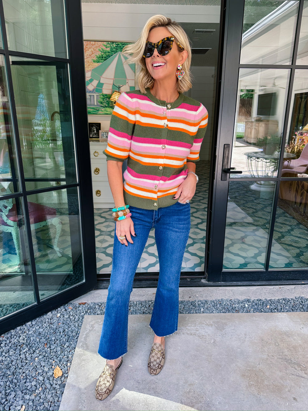 SERENADE ME IN STRIPES KNIT TOP - GREEN