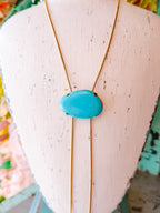 TALLULAH TURQUOISE STONE ADJUSTABLE BOLO NECKLACE - 18K GOLD