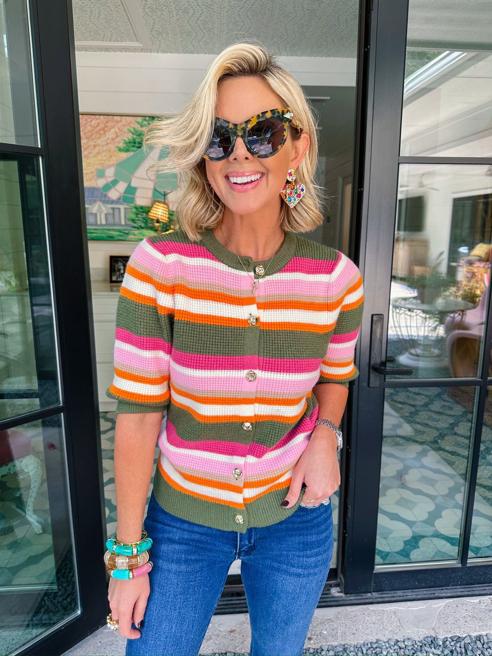 SERENADE ME IN STRIPES KNIT TOP - GREEN