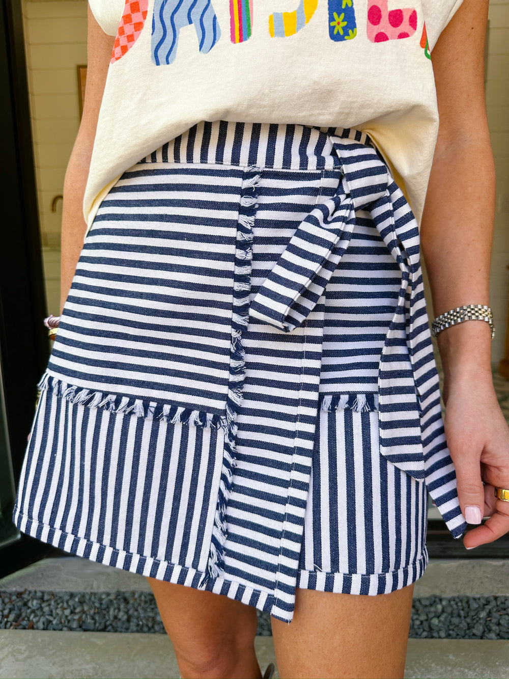 ELLIE STRIPED WRAP SKIRT