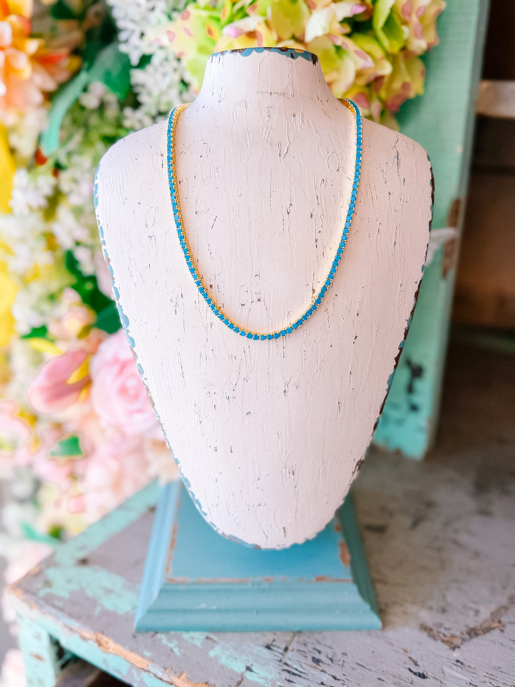 TILLY TURQUOISE TENNIS NECKLACE - 18K GOLD - 3MM