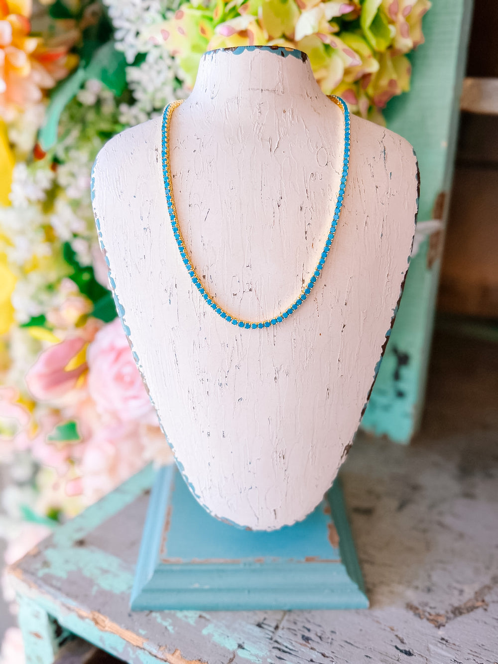 TILLY TURQUOISE TENNIS NECKLACE - 18K GOLD - 3MM