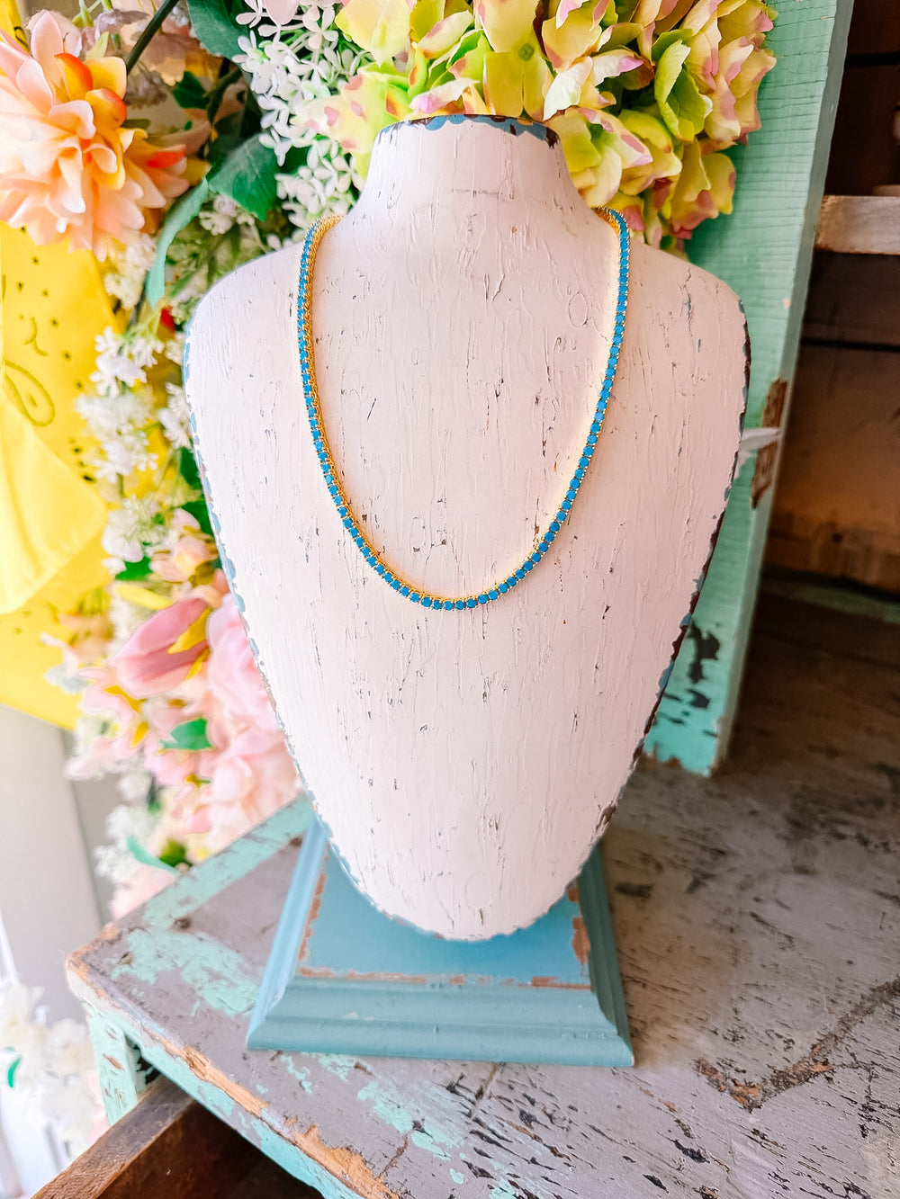 TILLY TURQUOISE TENNIS NECKLACE - 18K GOLD - 3MM