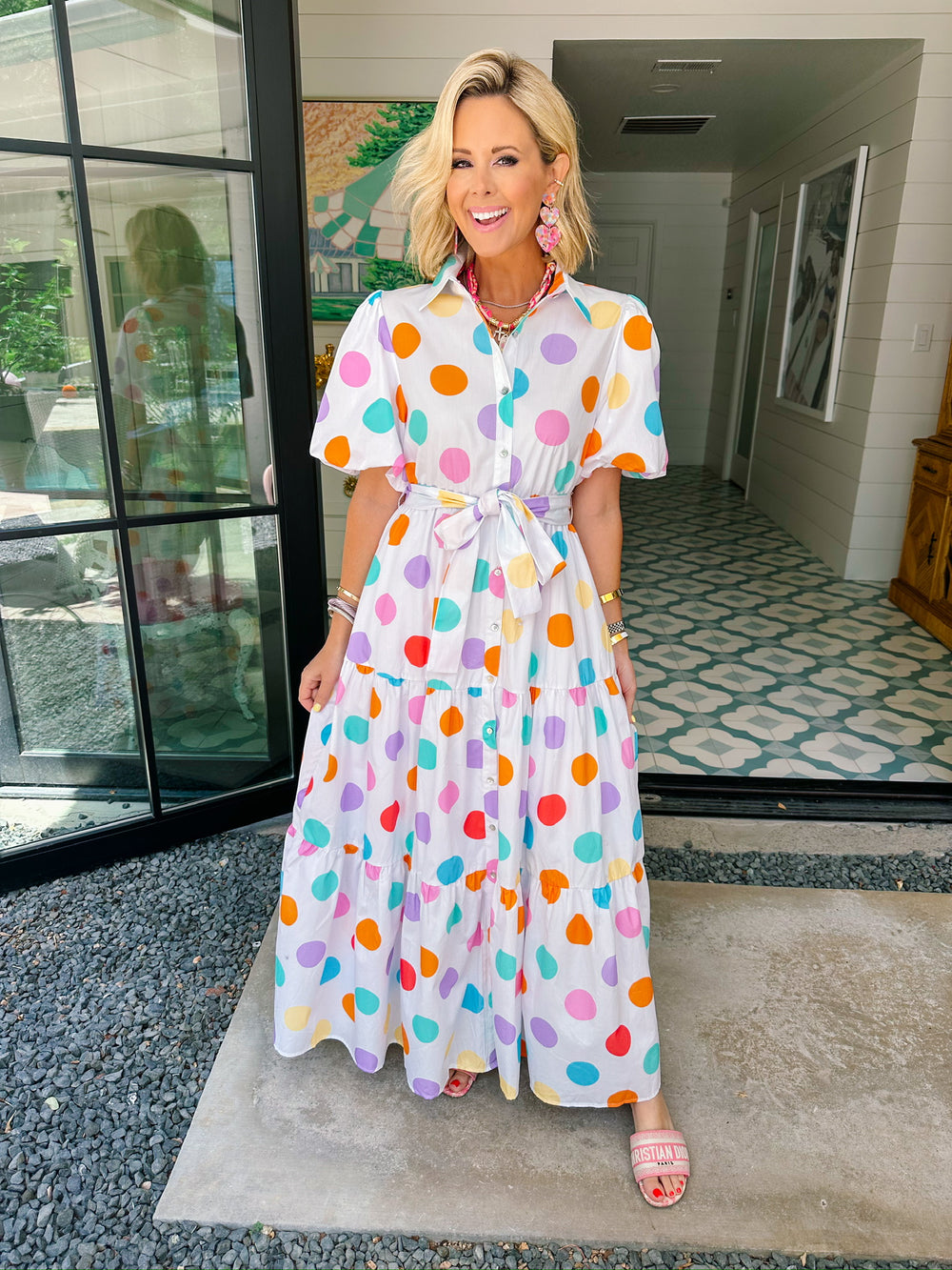 DANIELA POLKA DOT MIDI DRESS - WHITE/MULTI