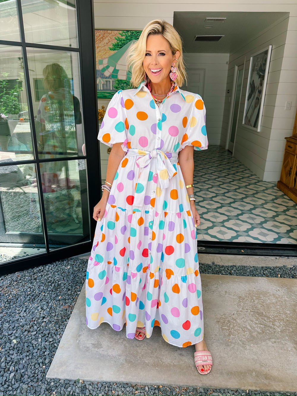 DANIELA POLKA DOT MIDI DRESS - WHITE/MULTI