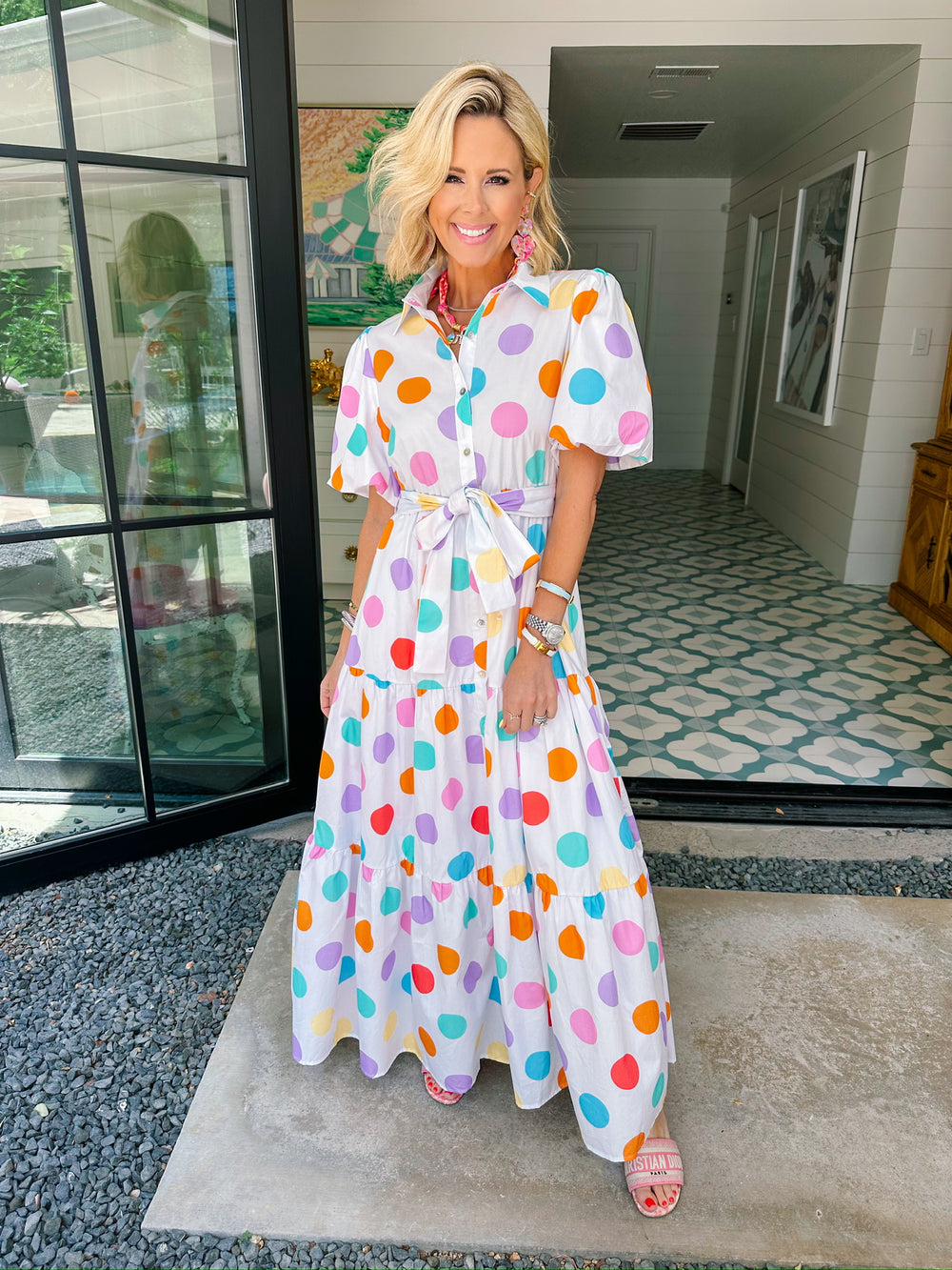DANIELA POLKA DOT MIDI DRESS - WHITE/MULTI
