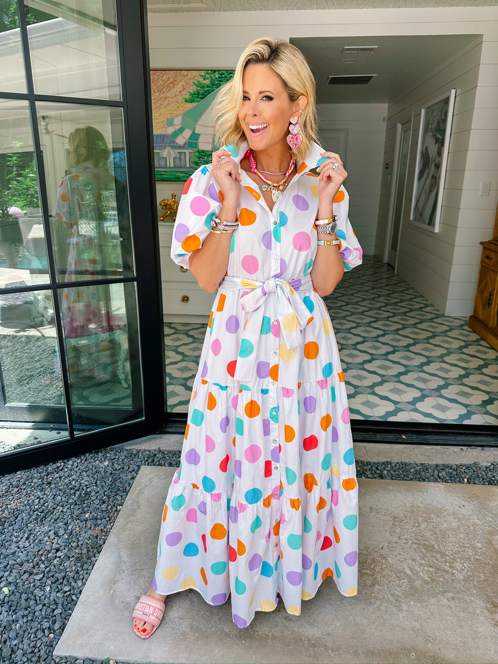 DANIELA POLKA DOT MIDI DRESS - WHITE/MULTI