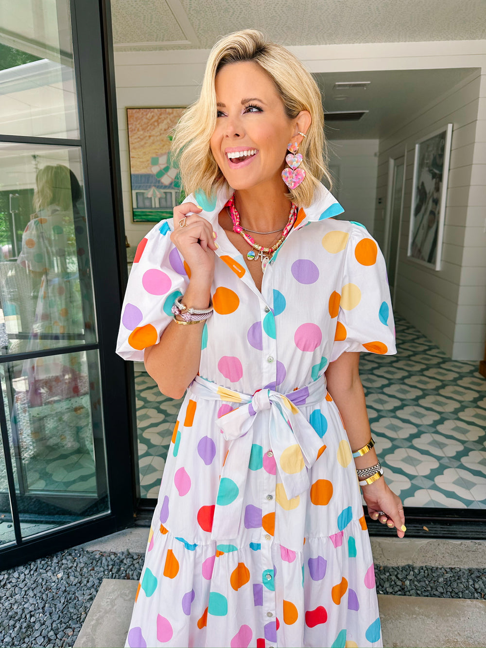 DANIELA POLKA DOT MIDI DRESS - WHITE/MULTI