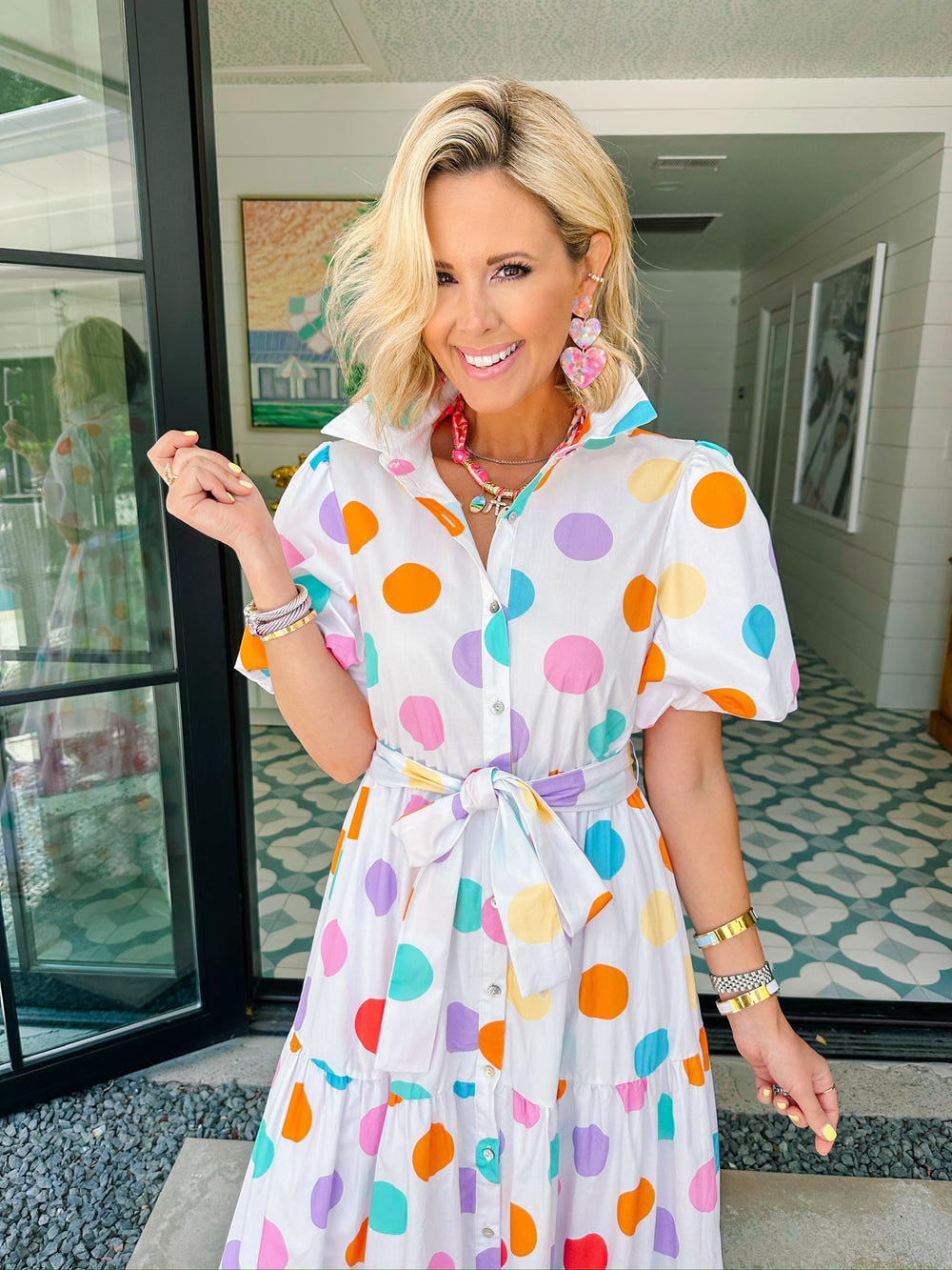 DANIELA POLKA DOT MIDI DRESS - WHITE/MULTI
