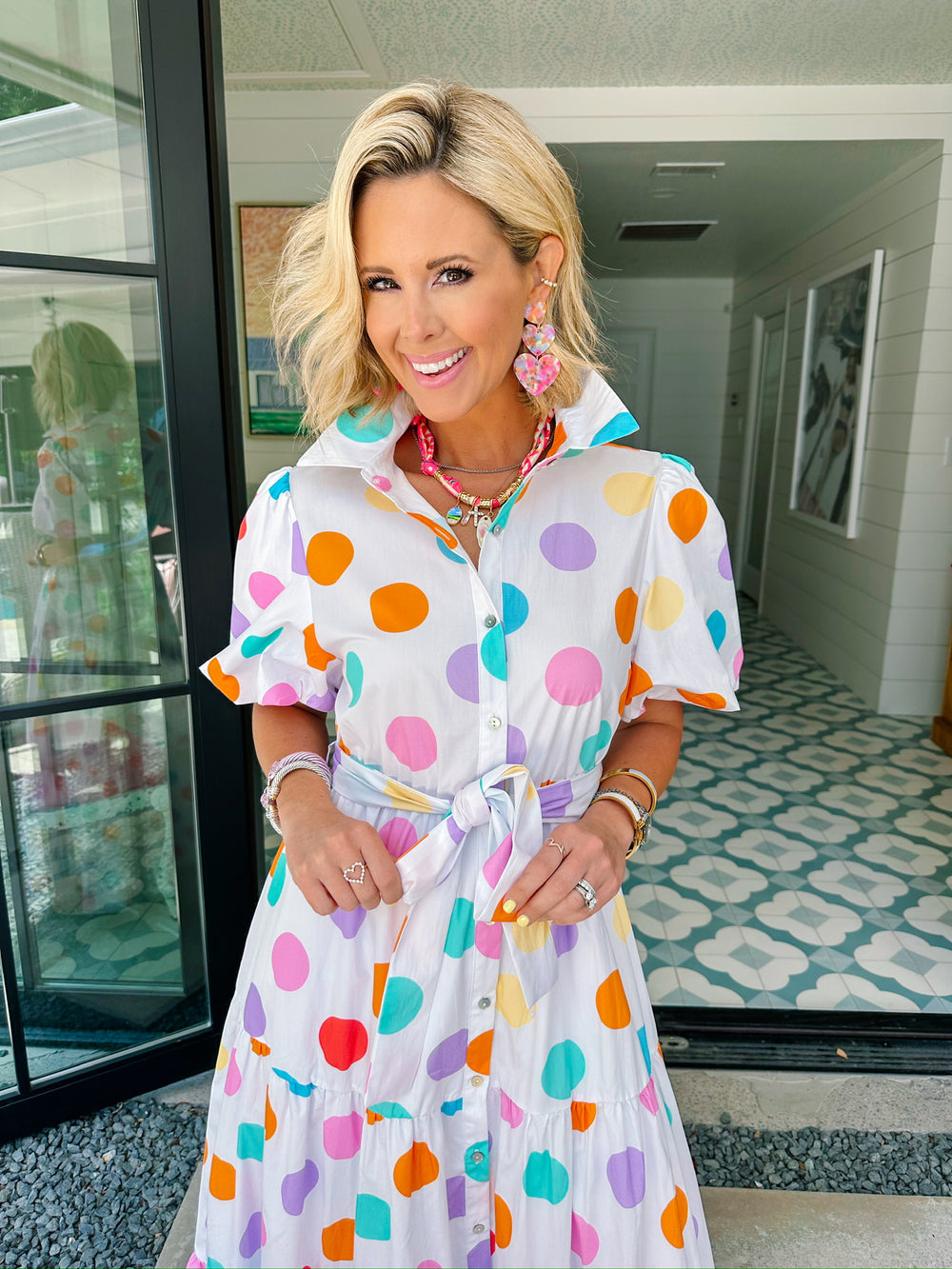 DANIELA POLKA DOT MIDI DRESS - WHITE/MULTI