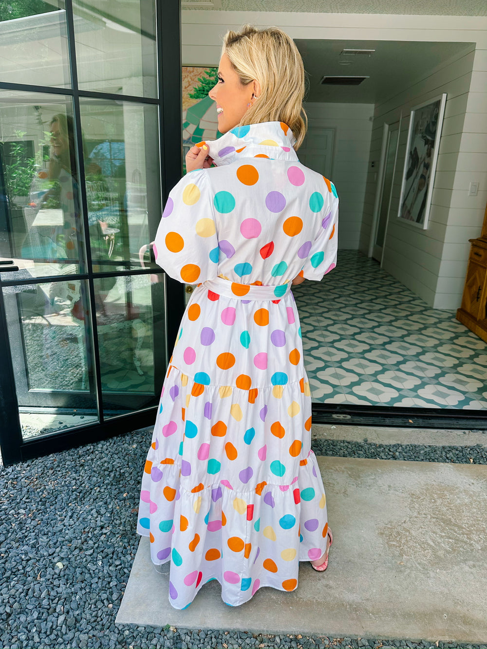 DANIELA POLKA DOT MIDI DRESS - WHITE/MULTI