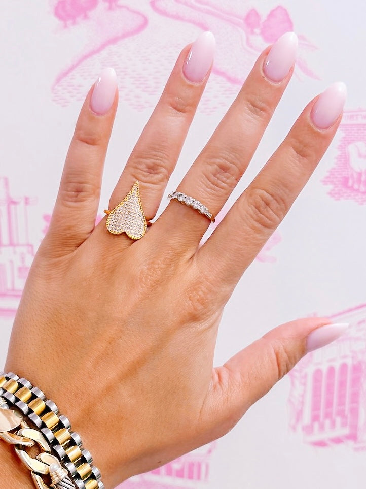 PAVE LONG HEART RING