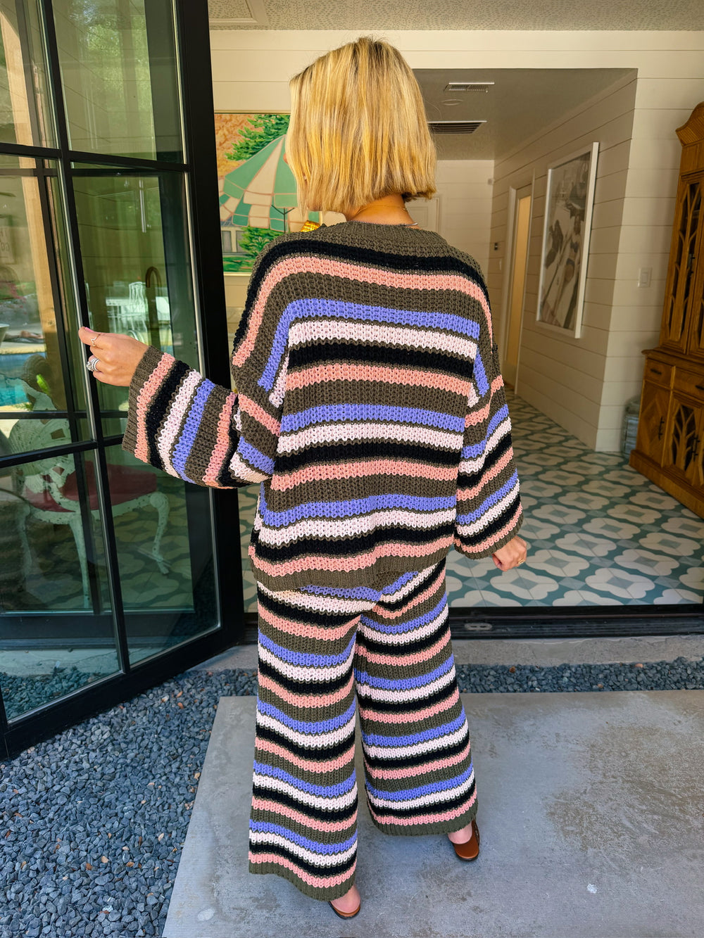 BETWEEN THE LINES CHENILLE STRIPE PANT SET - GREEN