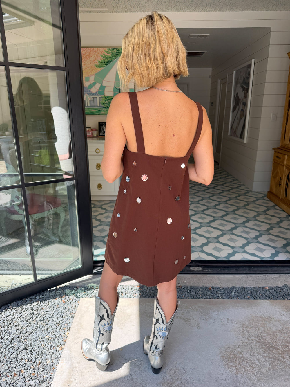 CATCH YOUR REFLECTION SCATTERED MIRROR DRESS - BROWN