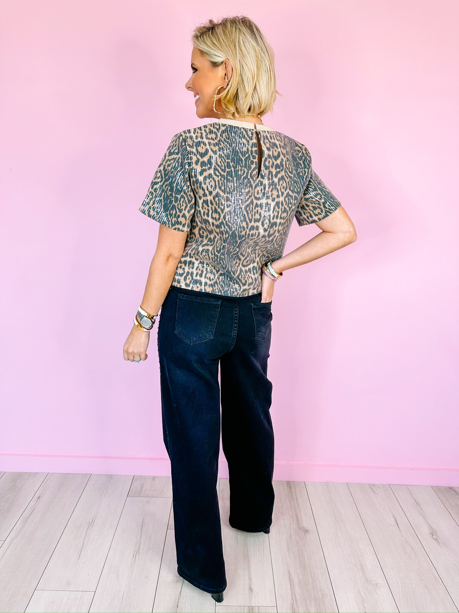 FIERCELY FUN SEQUIN LEOPARD TOP