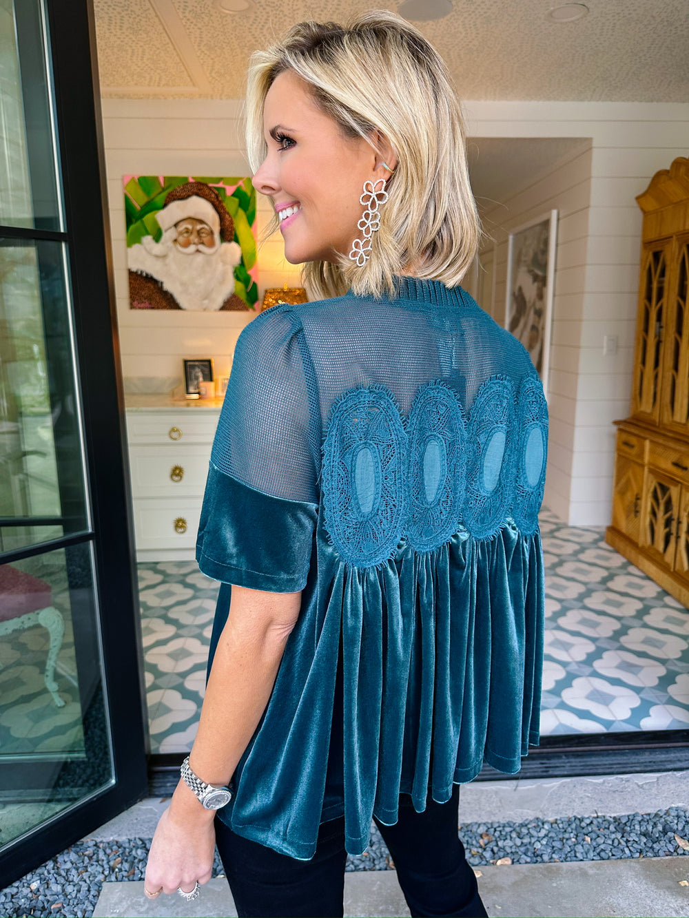 SECURE YOUR FATE LACE VELVET TOP - GREEN