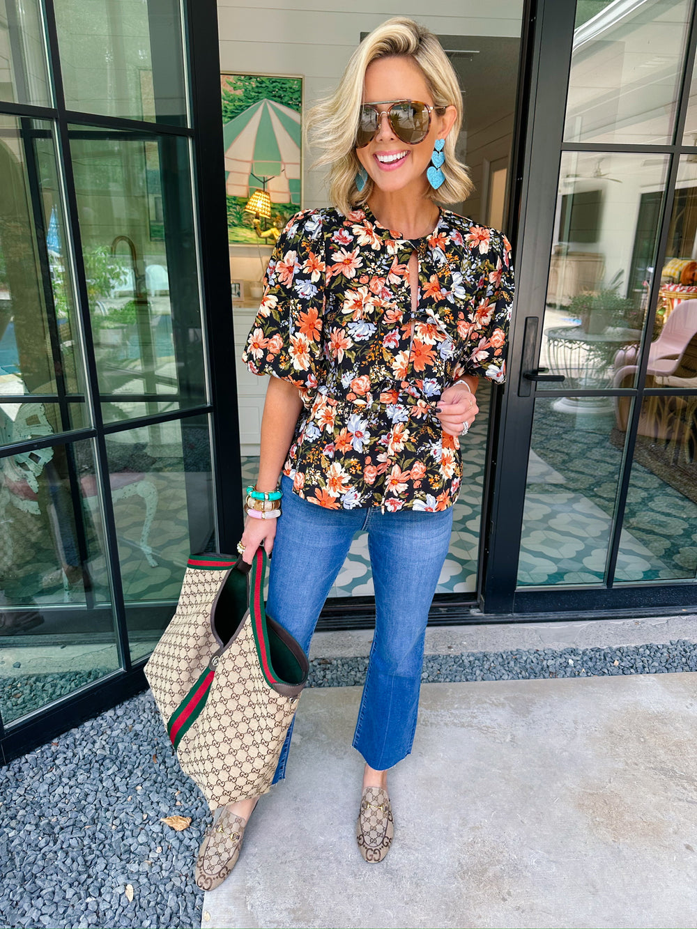 NIGHT FALL FLORALS TIE TOP - BLACK