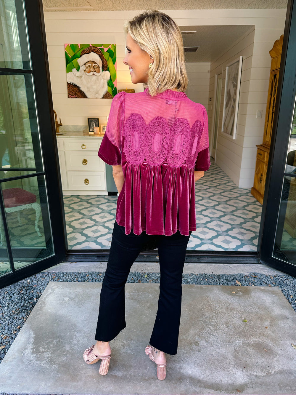 SECURE YOUR FATE LACE VELVET TOP - ROSE
