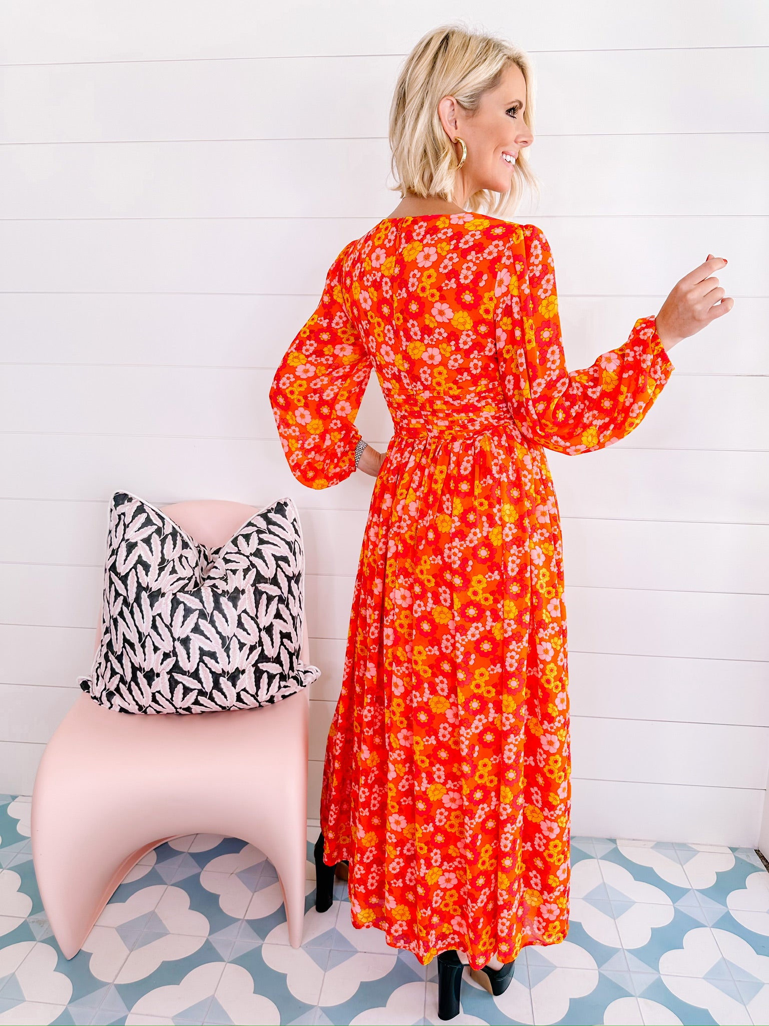 Pleated floral maxi dress Clearance