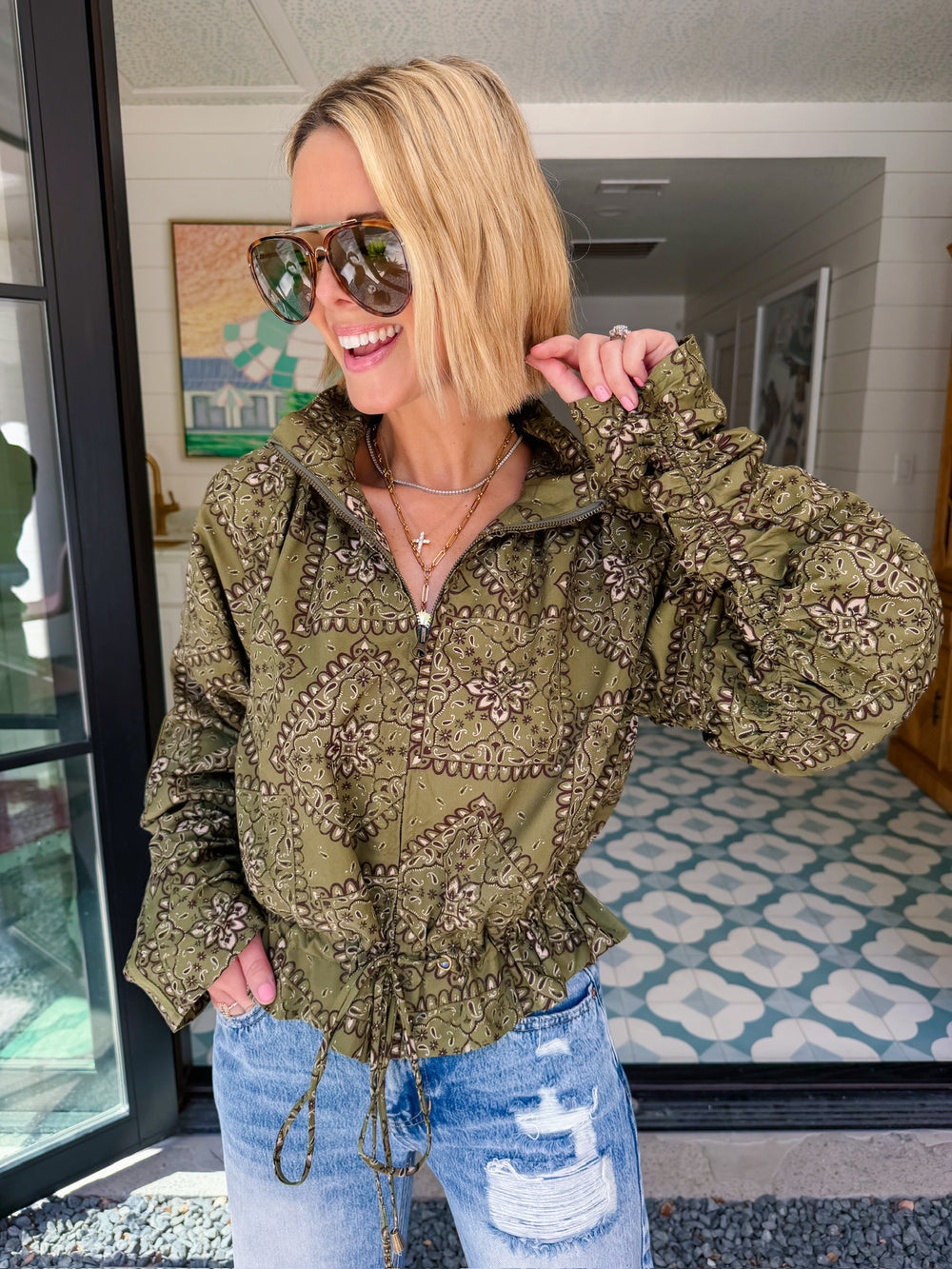 JUST MY STYLE BANDANA JACKET - OLIVE