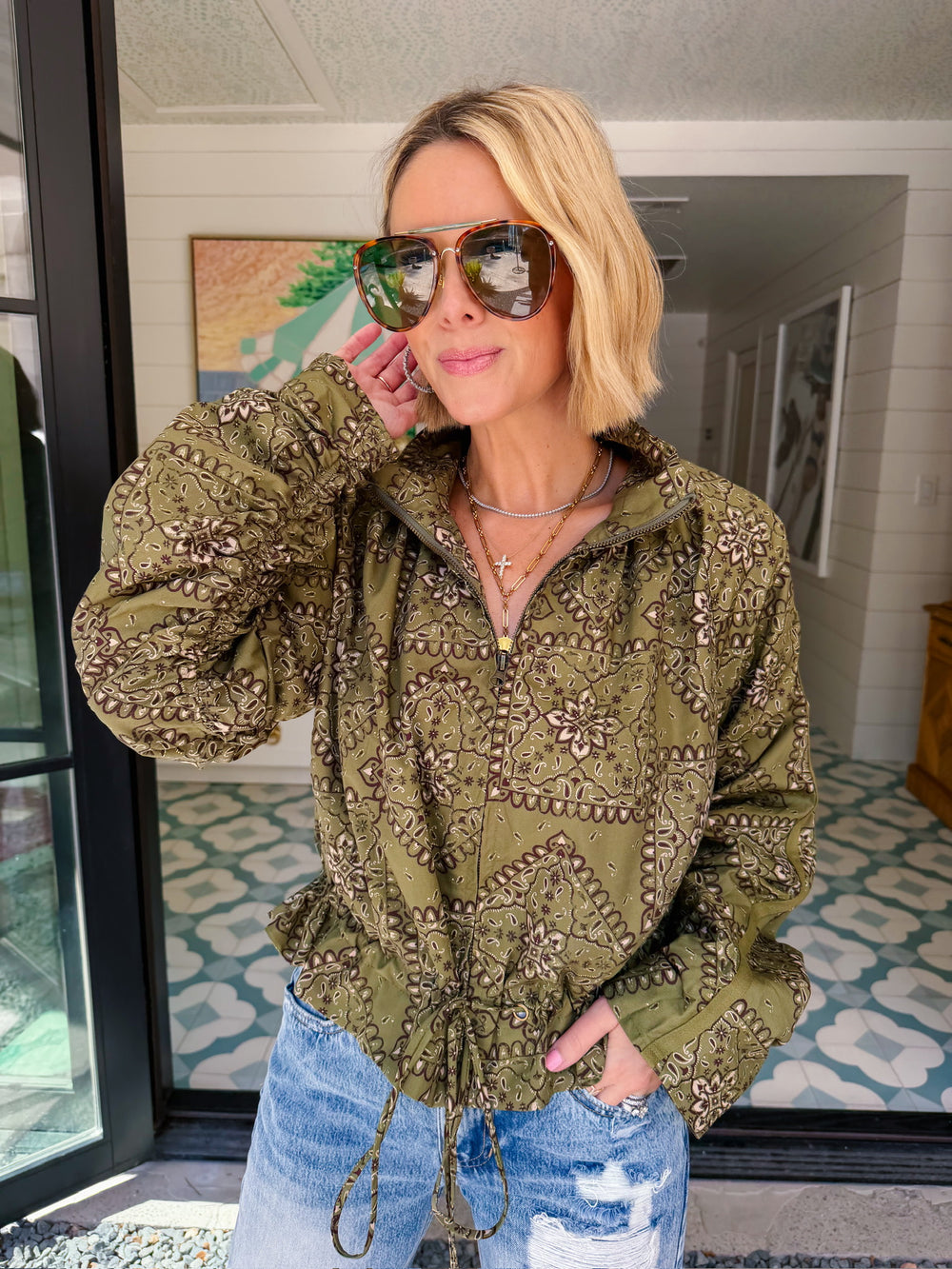 JUST MY STYLE BANDANA JACKET - OLIVE