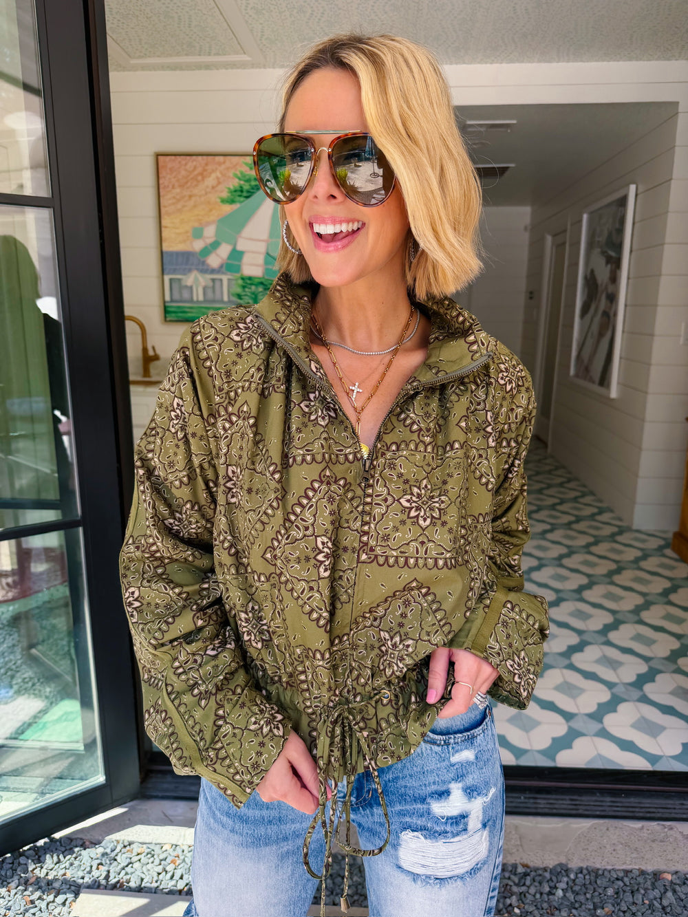 JUST MY STYLE BANDANA JACKET - OLIVE