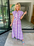 PENNY PLAID MIDI DRESS - PINK/BLUE