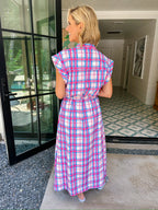 PENNY PLAID MIDI DRESS - PINK/BLUE