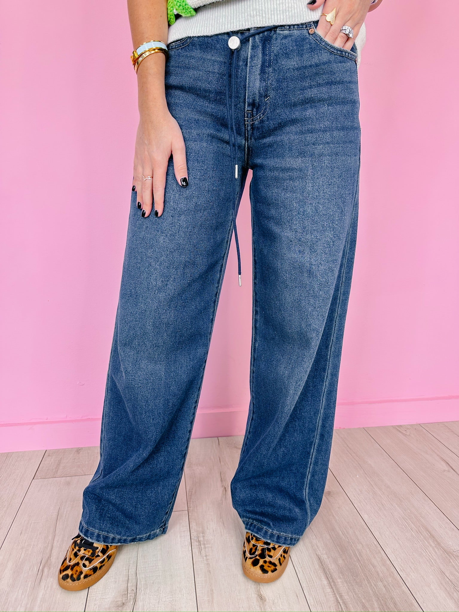 DINA DRAWSTRING WIDE LEG JEAN - TIDE