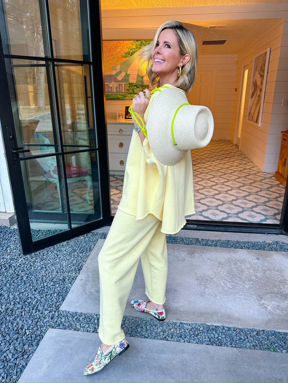 LOUNGE QUEEN SHORT SLEEVE PANT SET - YELLOW