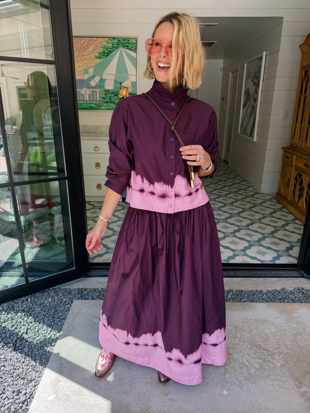 FADE INTO YOU DIP DYE MIDI SKIRT SET - PLUM