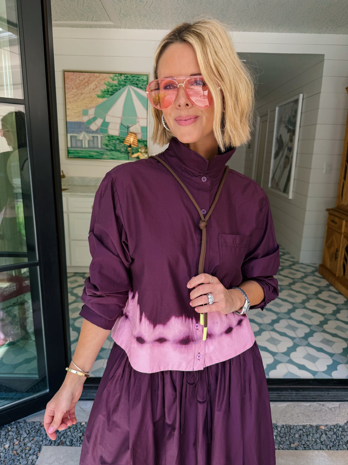 FADE INTO YOU DIP DYE MIDI SKIRT SET - PLUM