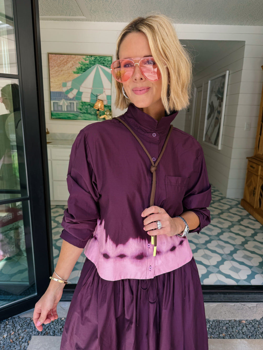 FADE INTO YOU DIP DYE MIDI SKIRT SET - PLUM